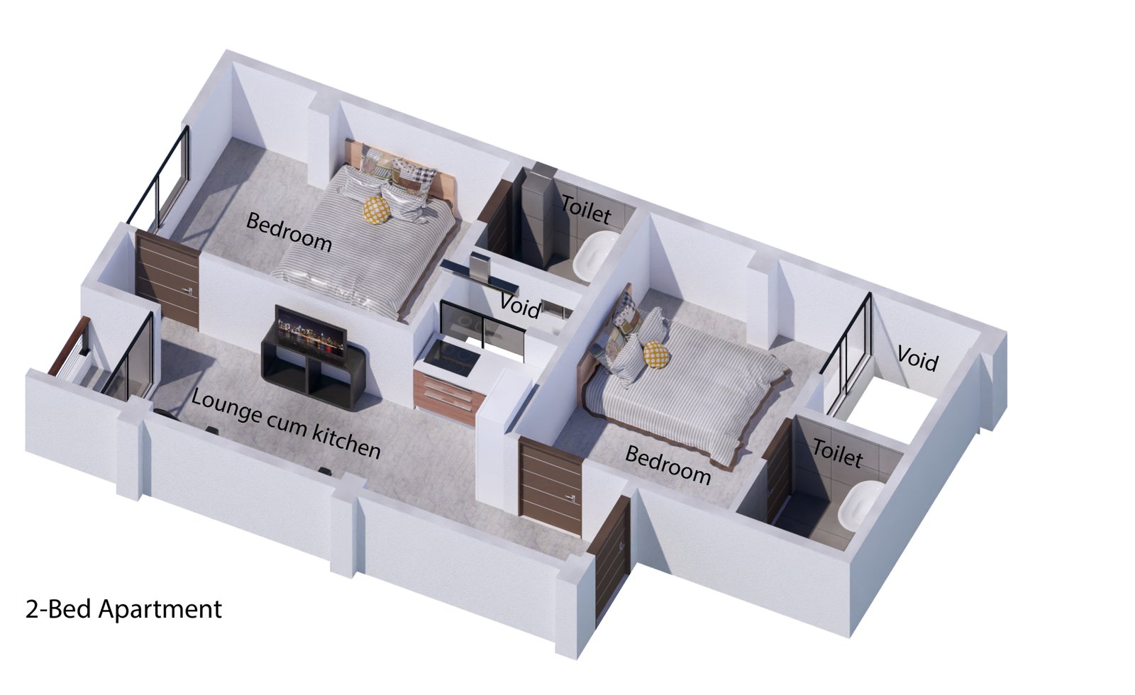 Two-bed 728 sq ft
